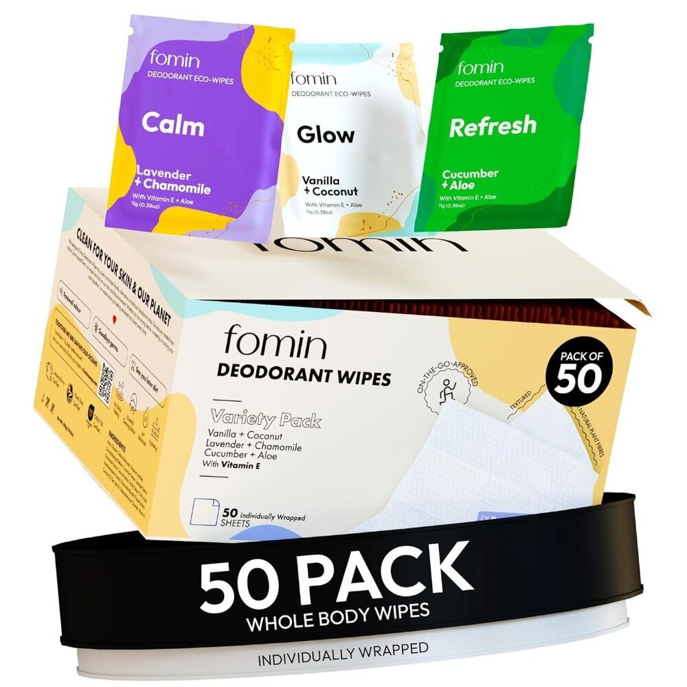 Travel Deodorant Wipes - 50 Count - Variety Pack - pH Balanced, Hypoallergenic M